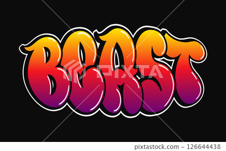 A colorful graffiti design spells out the word Beast against a black background, vibrant vector art. 126644438