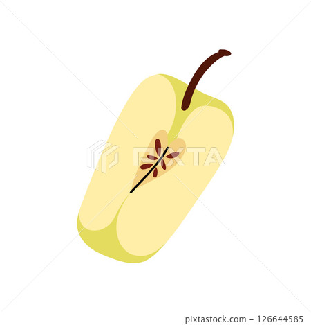 Quarter of sliced green apple isolated on white background. Small piece of fruit with core. Farm and agriculture, organic food. Flat vector illustration for packaging, branding, menu, recipe. 126644585