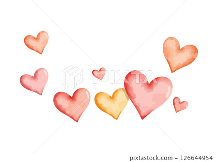 Red watercolor hearts vector illustration. 126644954