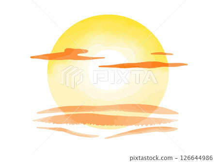 Cute sunrise watercolour vector illustration. 126644986