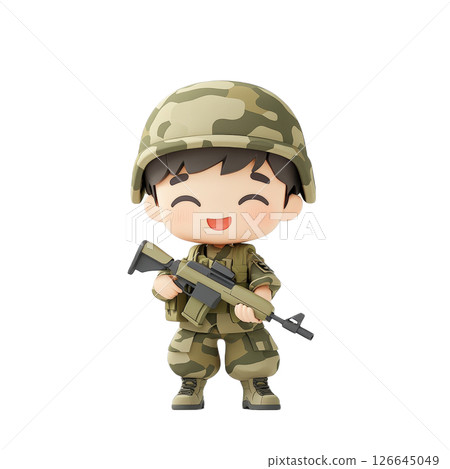 Adorable 3d cartoon soldier happy child in camo uniform 126645049