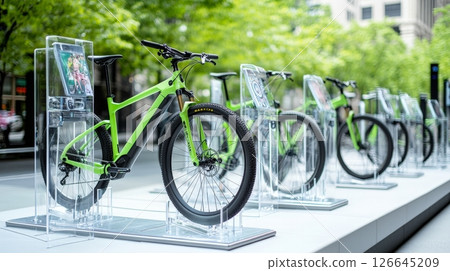 Electric bikes on display in urban setting 126645209