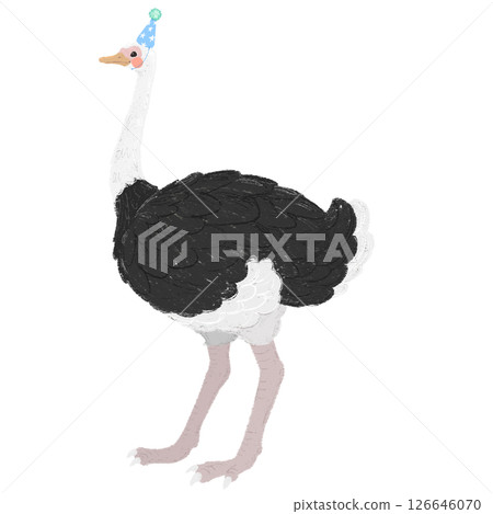 手繪插圖：一隻戴著派對帽的可愛鴕鳥 126646070