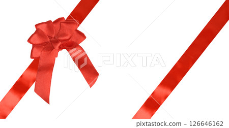 Red gift ribbon and bow on isolated background. Red gift ribbon and bow on isolated background. 126646162
