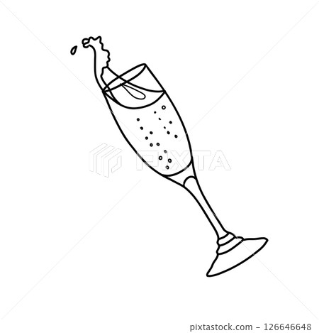 Champagne or Sparkling Wine Glass with splash in doodle style. Vector minimalistic illustration isolated on a background. For New Year or Wedding design. Champagne or Sparkling Wine Glass with splash in doodle style. Vector minimalistic illustration isolated on a background. For New Year or Wedding design. 126646648