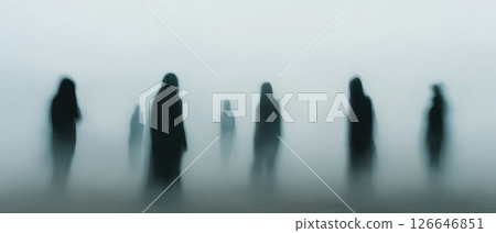 Figures emerge from mist in a mysterious setting 126646851