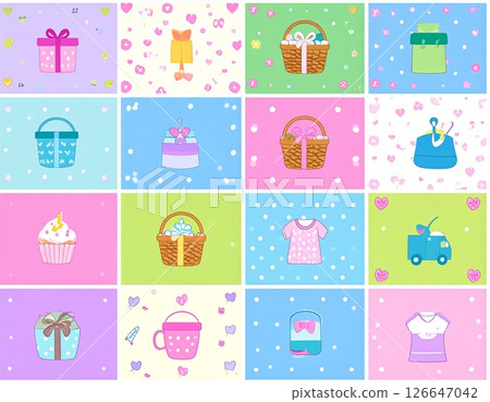 拼貼圖像有很多日常用品的圖標，可愛，流行，材料 126647042