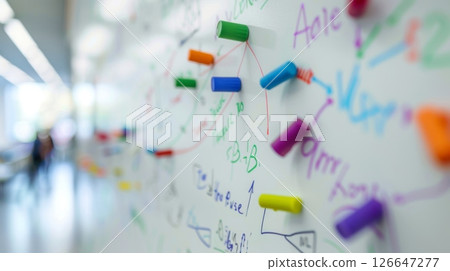 Whiteboard showing brainstorming session with markers 126647277