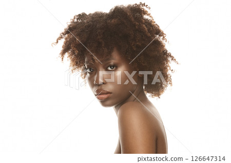 Attractive Afro-american nude girl headshot portrait. Attractive Afro-american nude girl headshot portrait. 126647314