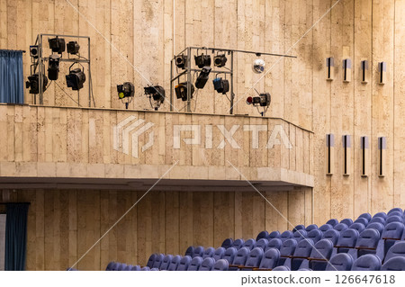 lights and spotlights in auditorium of theater lights and spotlights in auditorium of theater 126647618