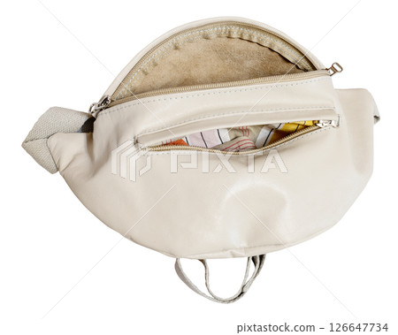handcrafted open gray leather waist bag isolated handcrafted open gray leather waist bag isolated 126647734