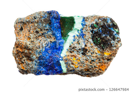 uncut raw azurite and malachite mineral isolated 126647984