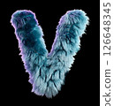Fluffy Blue Furry Letter V on a Clean White Background 126648345