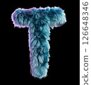 Furry Blue Letter T Isolated on White Background in Creative 3D Design Style 126648346