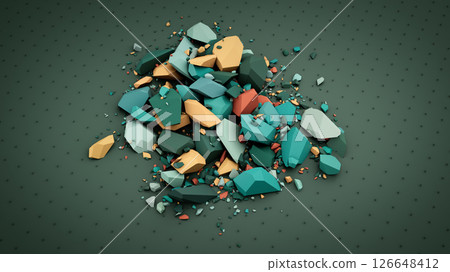 Abstract Arrangement of Multicolored Geometric Stones on Textured Surface 126648412