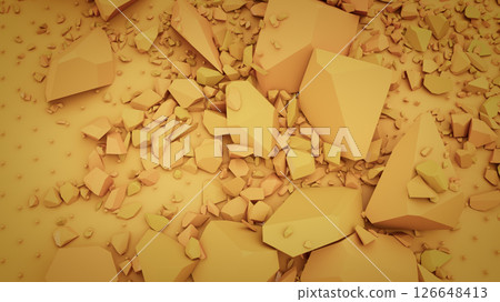 Abstract Yellow Fragmented 3D Geometric Composition with Irregular Broken Pieces Abstract Yellow Fragmented 3D Geometric Composition with Irregular Broken Pieces 126648413