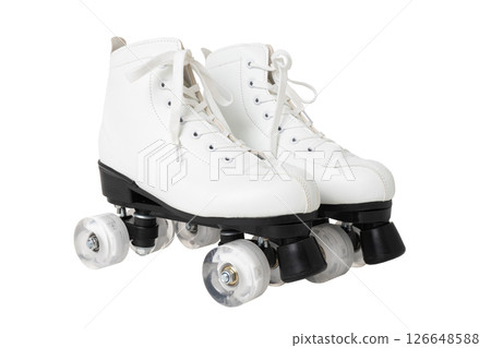 White quad roller skates with laces on isolated background White quad roller skates with laces on isolated background 126648588