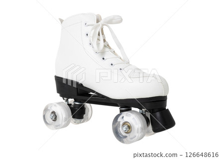 White roller skate with black base and clear wheels White roller skate with black base and clear wheels 126648616