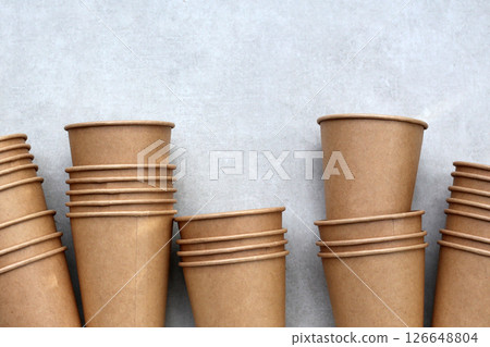 Brown paper cups, disposable glass 126648804