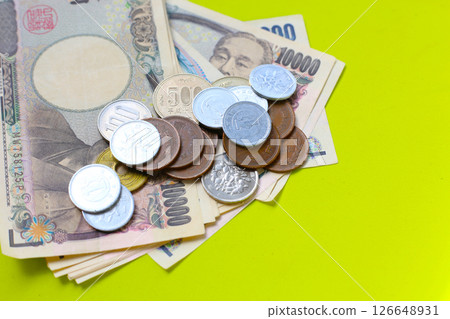 Banknotes and coins of Japan money Banknotes and coins of Japan money 126648931
