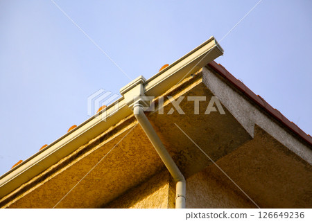 Japanese house rain gutter, rain gutter system 126649236