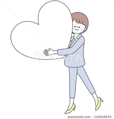 穿著西裝的女人拿著心形框架的插圖 1 126649659