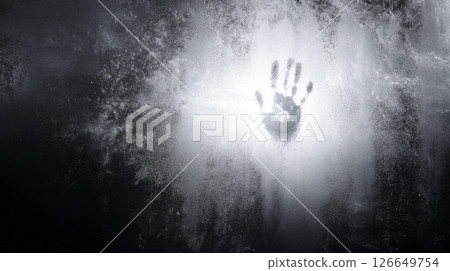 玻璃上留下的手印，恐怖主題的背景 126649754