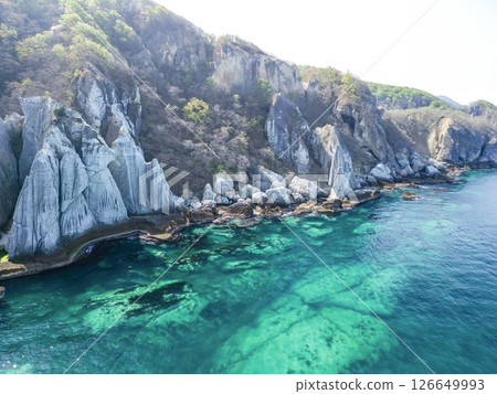 Aerial view of the mysterious landscape of Hotokegaura, Aomori Prefecture, Sai Village 126649993