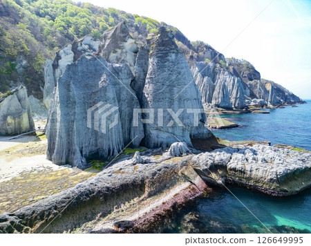 Aerial view of the mysterious landscape of Hotokegaura, Aomori Prefecture, Sai Village 126649995