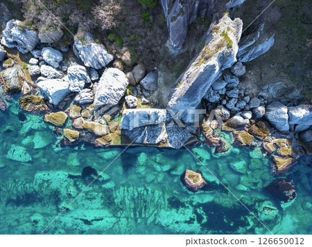 Aerial view of the mysterious landscape of Hotokegaura, Aomori Prefecture, Sai Village 126650012