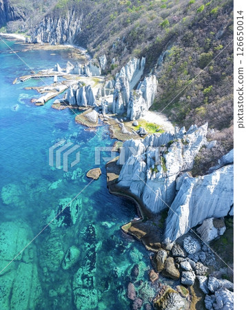 Aerial view of the mysterious landscape of Hotokegaura, Aomori Prefecture, Sai Village 126650014