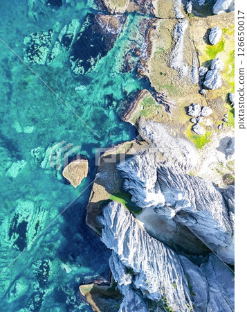 Aerial view of the mysterious landscape of Hotokegaura, Aomori Prefecture, Sai Village 126650017