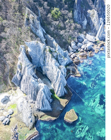 Aerial view of the mysterious landscape of Hotokegaura, Aomori Prefecture, Sai Village 126650020
