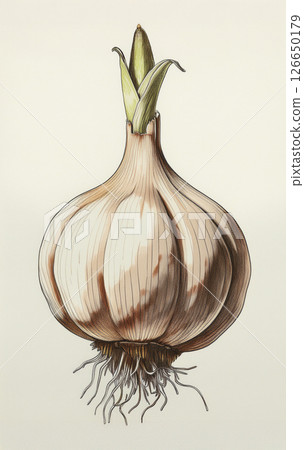 Head of a garlic generative AI illustration isolated on white background 126650179