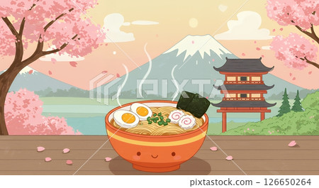 Cute illustration of Japanese scenery and ramen 126650264