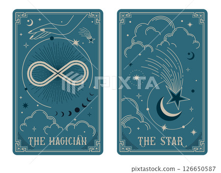 The Magician and The Star tarot card illustration fortune telling occult mystic esoteric. Celestial Tarot Cards Basic witch tarot 126650587