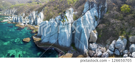 Aerial view of the mysterious landscape of Hotokegaura, Sai Village, Aomori Prefecture, panorama Aerial view of the mysterious landscape of Hotokegaura, Sai Village, Aomori Prefecture, panorama 126650705