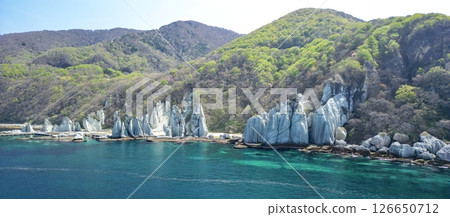青森縣西村佛陀浦神秘景觀的鳥瞰圖，全景 126650712