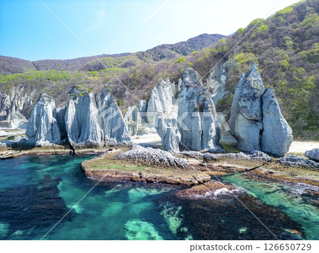 Aerial view of the mysterious landscape of Hotokegaura, Aomori Prefecture, Sai Village 126650729