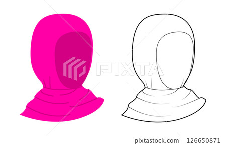 Hijab Hat Scarf. Muslim Head Fashion accessory cap clothing technical illustration. Vector headgear for Men, women Hijab Hat Scarf. Muslim Head Fashion accessory cap clothing technical illustration. Vector headgear for Men, women 126650871