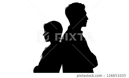 Silhouette of a man and woman standing back to back 126651035