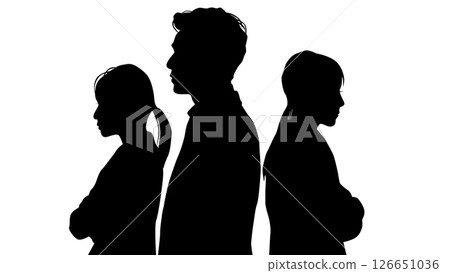 Silhouettes of three men and women standing back to back 126651036