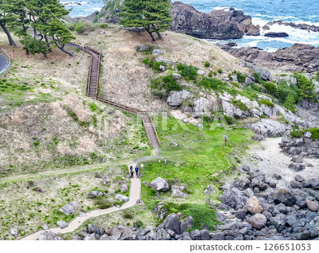 Aerial view of the beautiful scenery of the Michinoku Sea Breeze Trail in Aomori Prefecture Aerial view of the beautiful scenery of the Michinoku Sea Breeze Trail in Aomori Prefecture 126651053