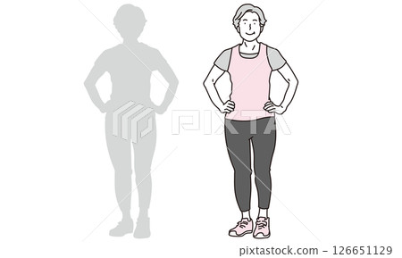 Full-body illustration of a cheerful smiling senior 126651129