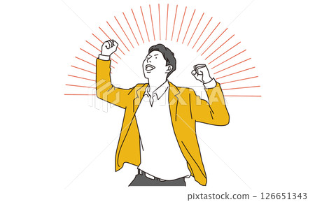 Illustration material of a young man raising his fist and making a fist pump 126651343