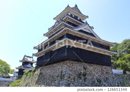 Nakatsu Castle's main keep, stone walls, and Yakenbori moat (Nakatsu City, Oita Prefecture) 126651349