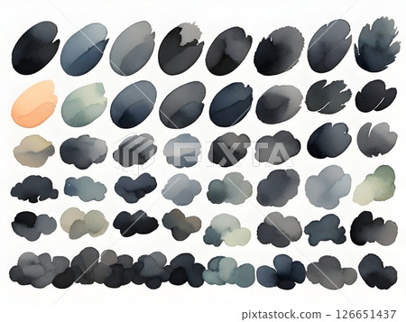 Grey palette, Large collection of watercolor paint swatches forming a gradient, ideal for graphic design projects needing a touch of elegance and sophistication 126651437