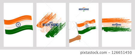 Indian Independence Day poster set template Design. 15 august. National colors country. greeting card invitation flyer layout. Vector illustration. Indian Independence Day poster set template Design. 15 august. National colors country. greeting card invitation flyer layout. Vector illustration. 126651450