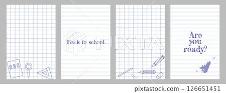 Back to School poster doodle design set. Social Media Template with school textbook book backpack paint. Background banner cover flyer design. Vector illustration. Back to School poster doodle design set. Social Media Template with school textbook book backpack paint. Background banner cover flyer design. Vector illustration. 126651451