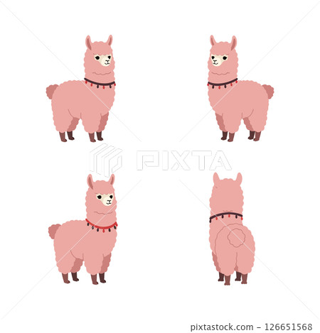 Pink alpaca vector illustration set for tshirt printing and craft projects design ideas 126651568